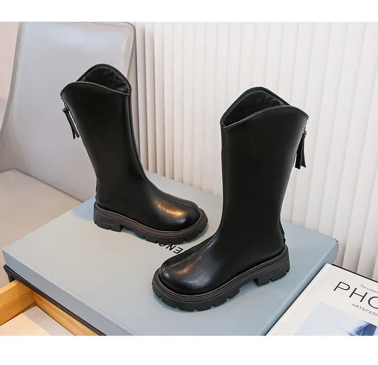Girls' long tube boots 2025 Autumn/Winter New Korean Fashion Knight Boots Plush Princess Boots Warm Two Cotton High tube Boots