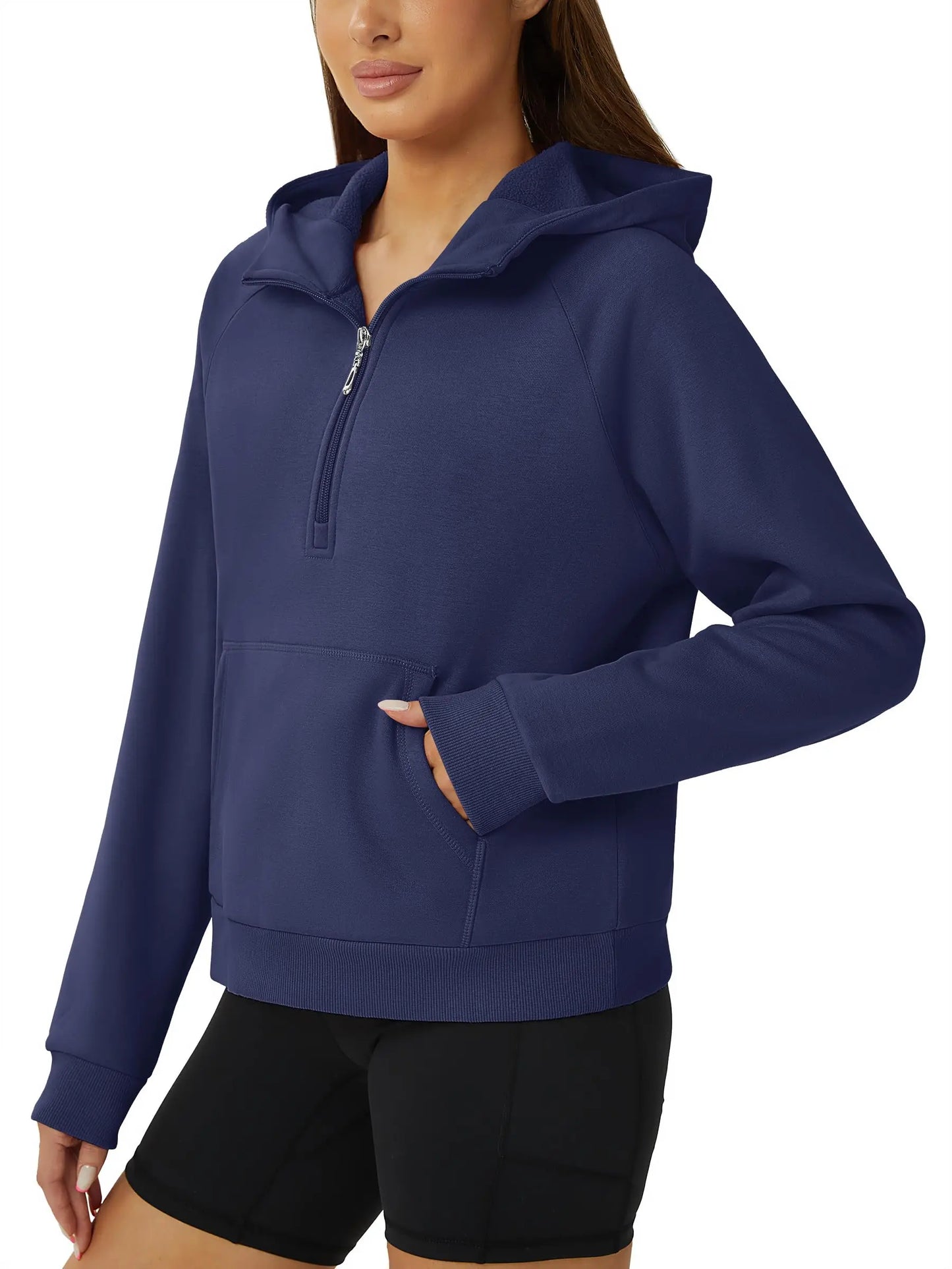 TACVASEN Winter Half Zip Hooded Cotton Pullover Womens Fleece Lined Warm Sweatshirt Thermal Lightweight Outdoor Casual Crop Tops