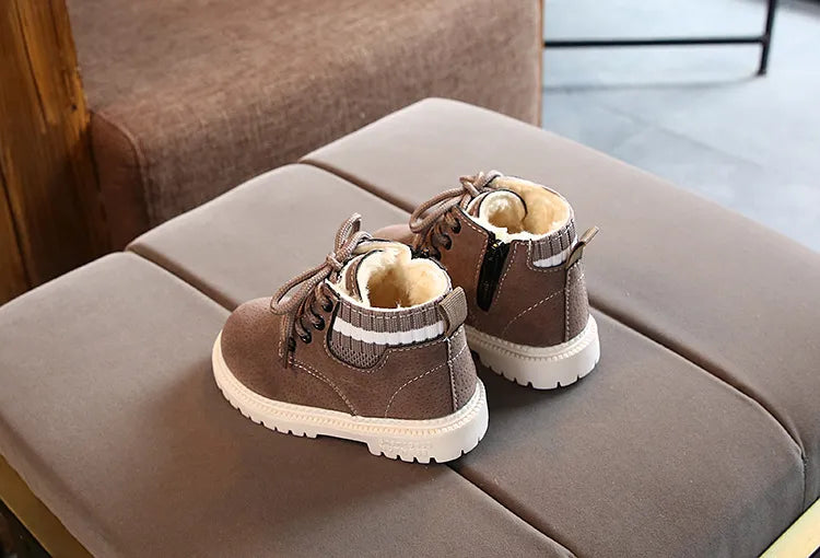 Children's Ankle Boots for Little Kids Toddlers Snow Boots Vintage Warm Cotton Short Boots Boys Girls Fashion Winter Boots Zip