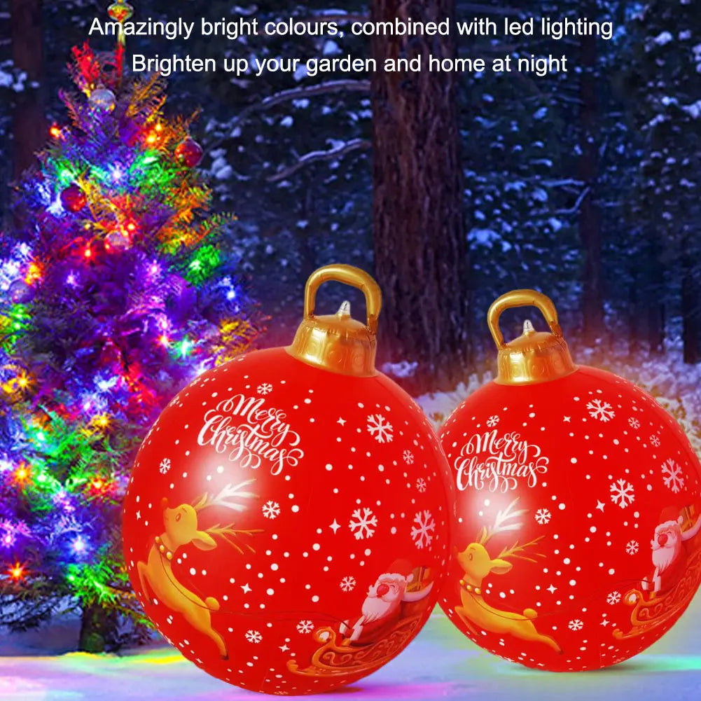 24 Inch Inflatable Outdoor Christmas Ball PVC Giant Inflatable Christmas Balls with Light/Remote Christmas Decorations Ball