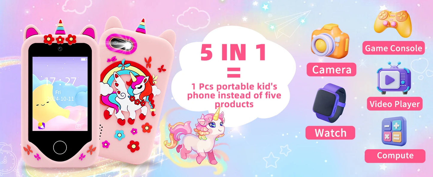 Kids Smart Phone 8GB 2.8'' Stories Music Camera Video Habit Tracking Baby Mobile Mini Toy Phone Educational Learning Tools Gifts