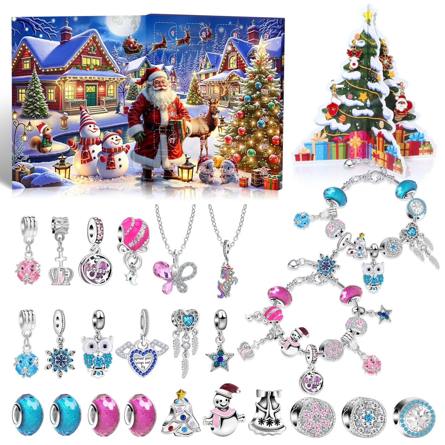 DIY Christmas Bracelet 24 Countdown Calendar Advent Blind Box  Christmas Charms Bracelet Set Creative Ornaments Christmas Gifts