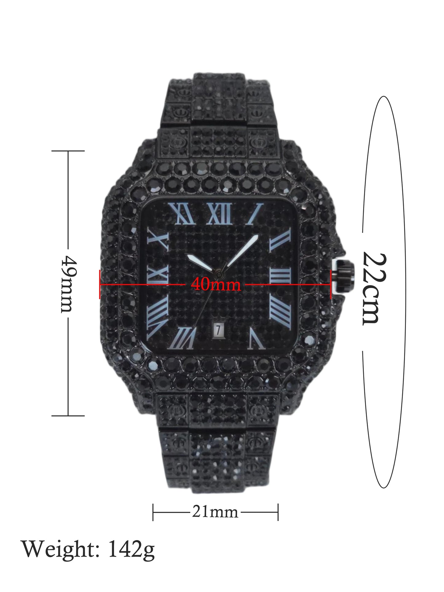 Men's Hip Hop Quartz Watch Fashion Iced out Diamond Men Watch Square Dial Calendar Luminous Feature Wristwatches Gift for Man