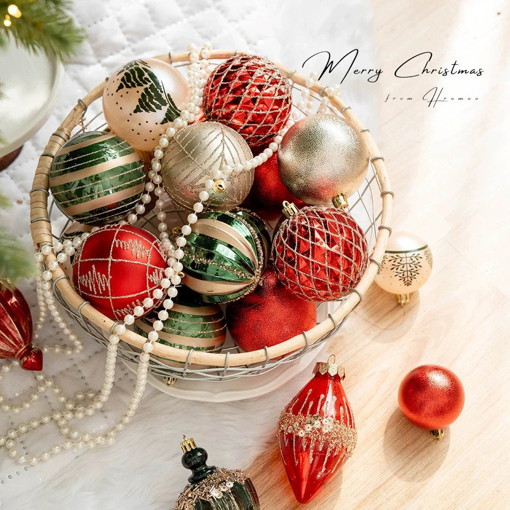 6/16/20pcs Romantic Christmas Painted Ball Set Reusable Elegant Heart Shaped Hanging Balls Shatterproof Christmas Tree Ornaments