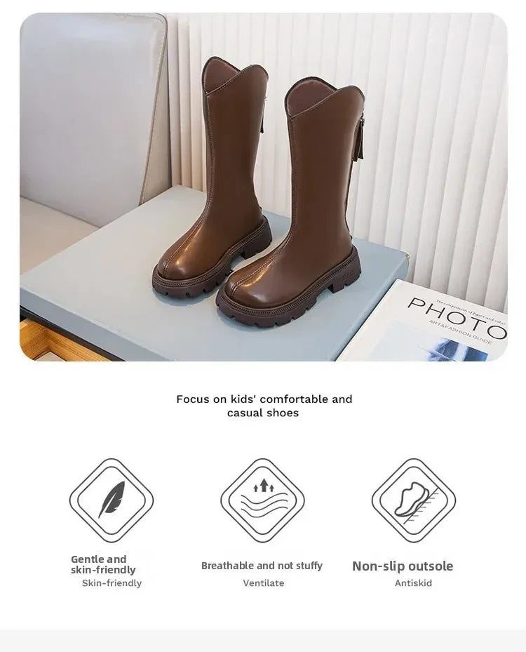 Girls' long tube boots 2025 Autumn/Winter New Korean Fashion Knight Boots Plush Princess Boots Warm Two Cotton High tube Boots