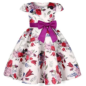 Seven Colours Flowers Girls Dress Summer Big Bow Fashion Christmas Princess Dress Birthday Party Gift 2-10 Years Kids Clothes
