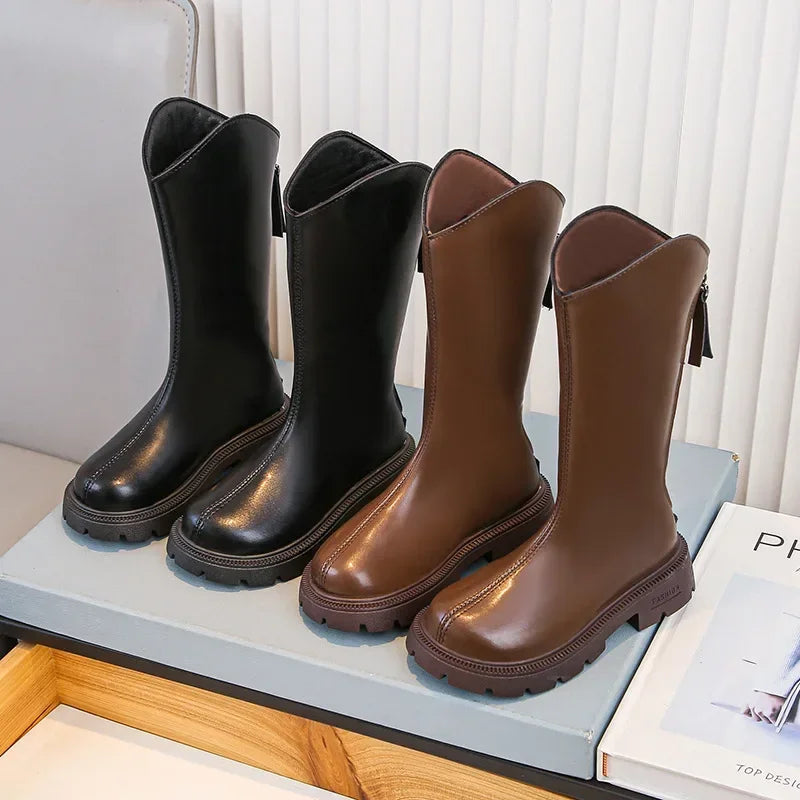 Girls' long tube boots 2025 Autumn/Winter New Korean Fashion Knight Boots Plush Princess Boots Warm Two Cotton High tube Boots