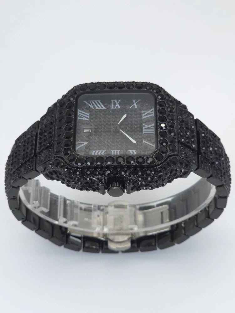 Men's Hip Hop Quartz Watch Fashion Iced out Diamond Men Watch Square Dial Calendar Luminous Feature Wristwatches Gift for Man
