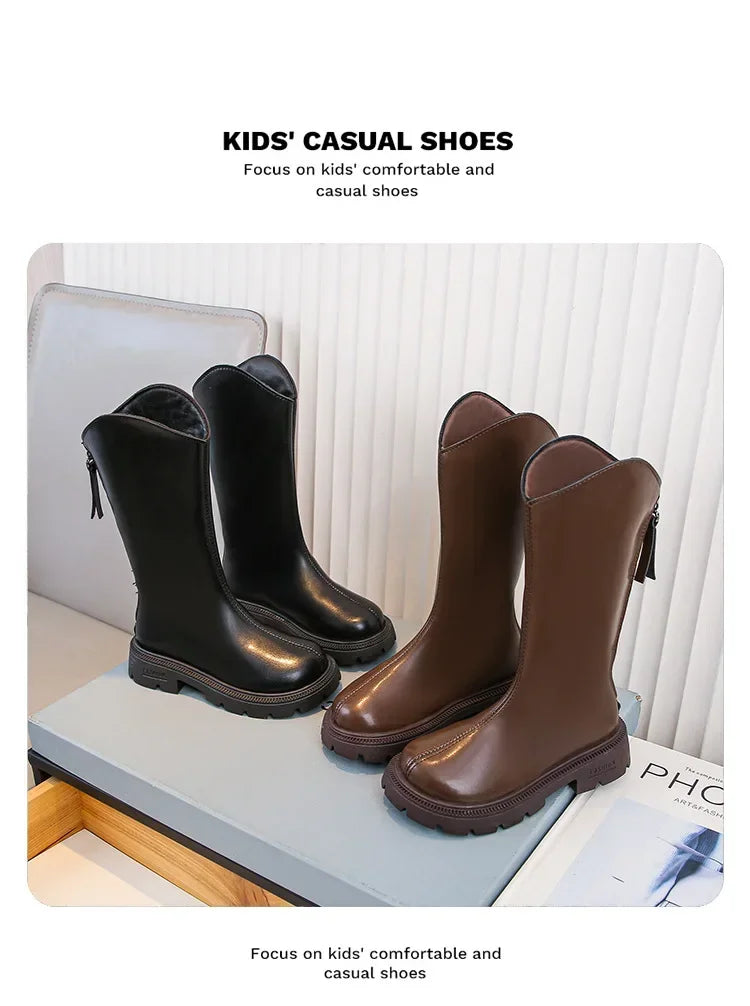 Girls' long tube boots 2025 Autumn/Winter New Korean Fashion Knight Boots Plush Princess Boots Warm Two Cotton High tube Boots