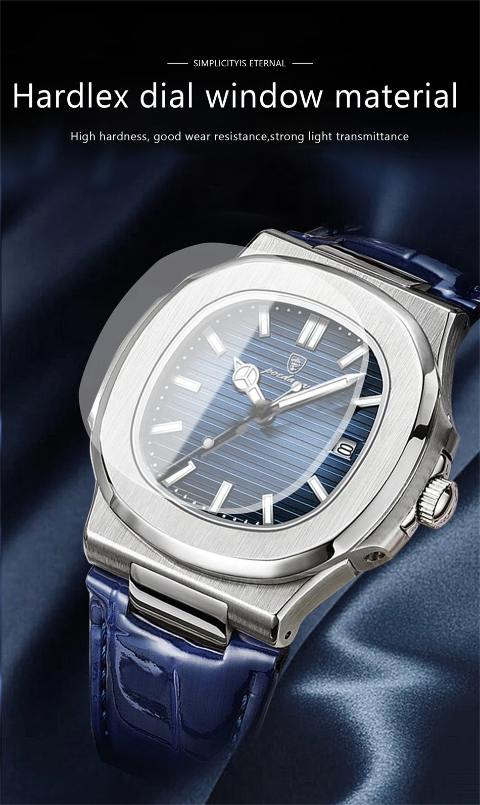 POEDAGAR Top Luxury Man Watch Date Waterproof Luminous Leather Watches For Men High Quality Square Men's Quartz Wristwatch Reloj