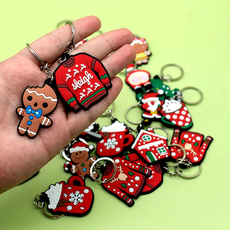 1-100PCS Christmas Style Keychain Santa Claus Key Holder Festive Women Men Keyring Christmas Family Gift Car Key Accessories