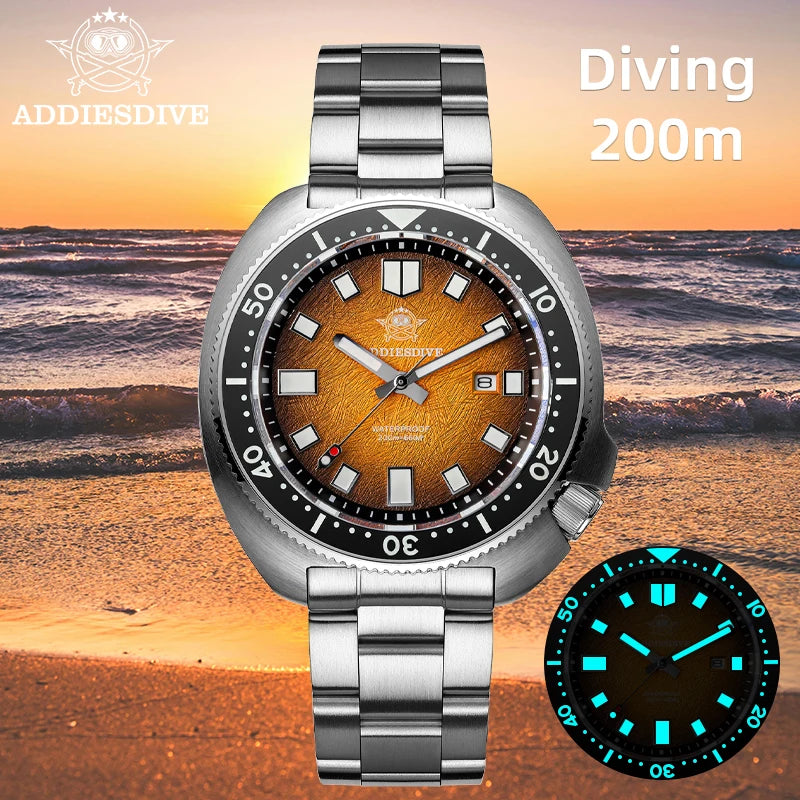ADDIESDIVE NEW Men's Watches Stainless Steel AR Coating Ceramic Bezel Fashion Quartz Watch 200M Waterproof Diving Watch Sapphire