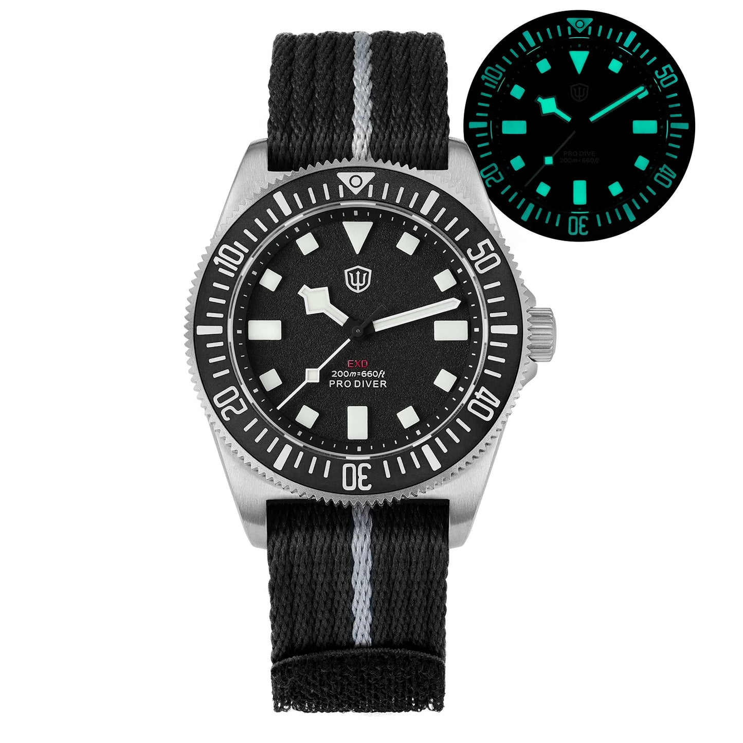 Watchdives EXD 40mm Titanium Dive Watch VH31 Sweep Second Movt Sapphire BGW9 Lume 200M WR Ceramic Bezel Interchangeable Strap