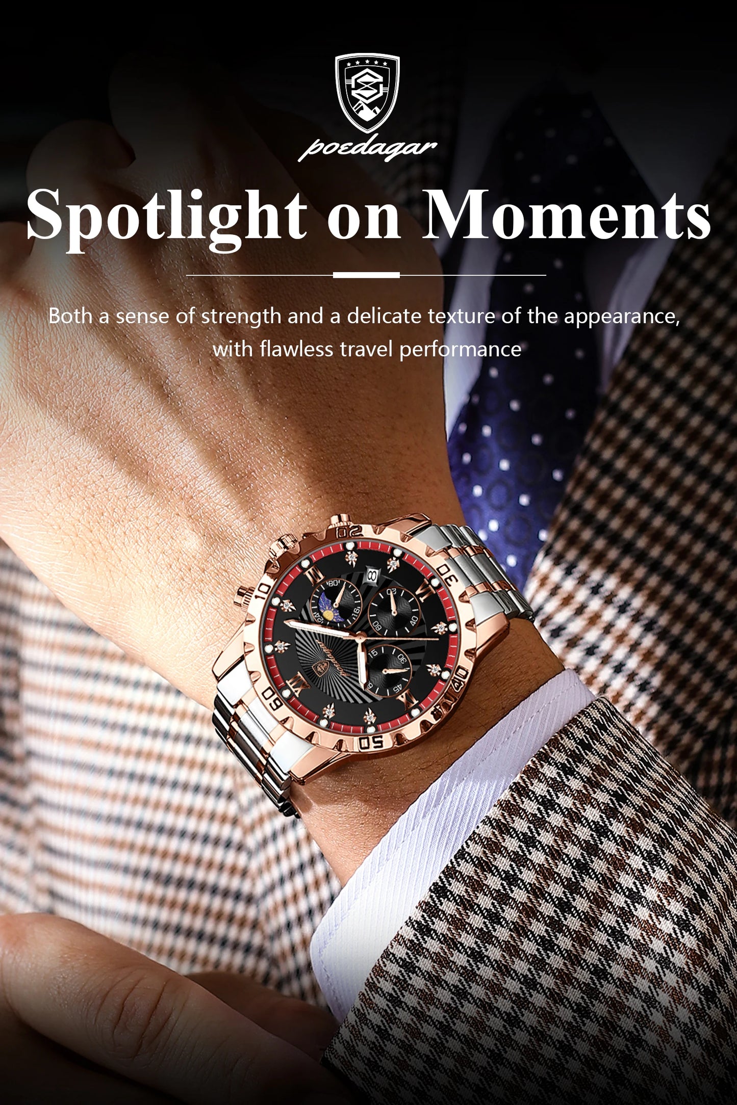 POEDAGAR Luxury Sports Watches For Men Stainless Steel Chronograph Date Man Watch Waterproof Luminous Fashion Men's Quartz Watch