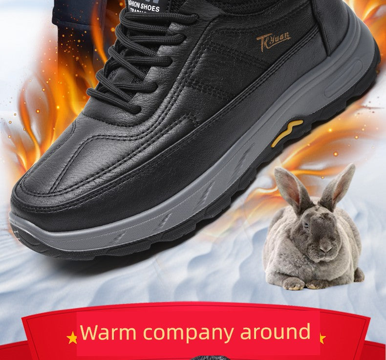 Traditional Beijing Cotton Shoes Men's Winter Fleece-lined Thickened Elderly Non Slip One Pedal Heattech Middle-Aged and Elderly Men Dad Shoes