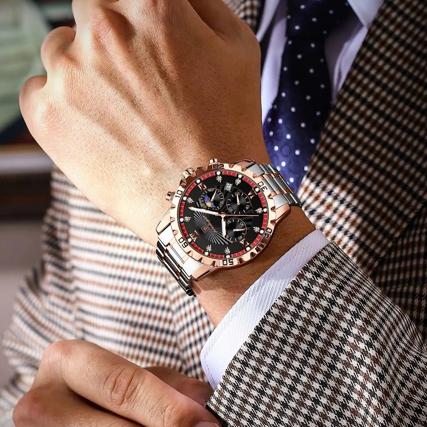 POEDAGAR Luxury Sports Watches For Men Stainless Steel Chronograph Date Man Watch Waterproof Luminous Fashion Men's Quartz Watch