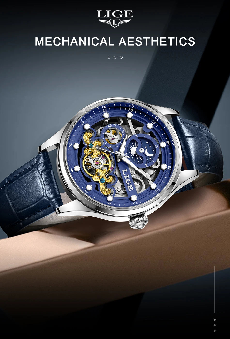 Reloj Hombre Watches Mens LIGE Top Brand Luxury Skeleton Tourbillon Automatic Mechanical Watch for Men Waterproof+Watch Box