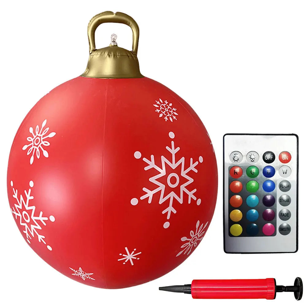 24 Inch Inflatable Outdoor Christmas Ball PVC Giant Inflatable Christmas Balls with Light/Remote Christmas Decorations Ball