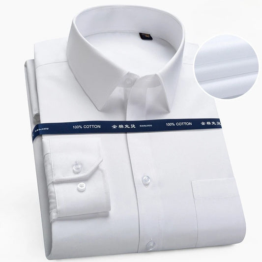 S- 8XL Solid Color 100 Cotton Long Sleeve Shirt for Men Business Formal Social Office Work White Shirt Men Long Sleeve Slim Fit