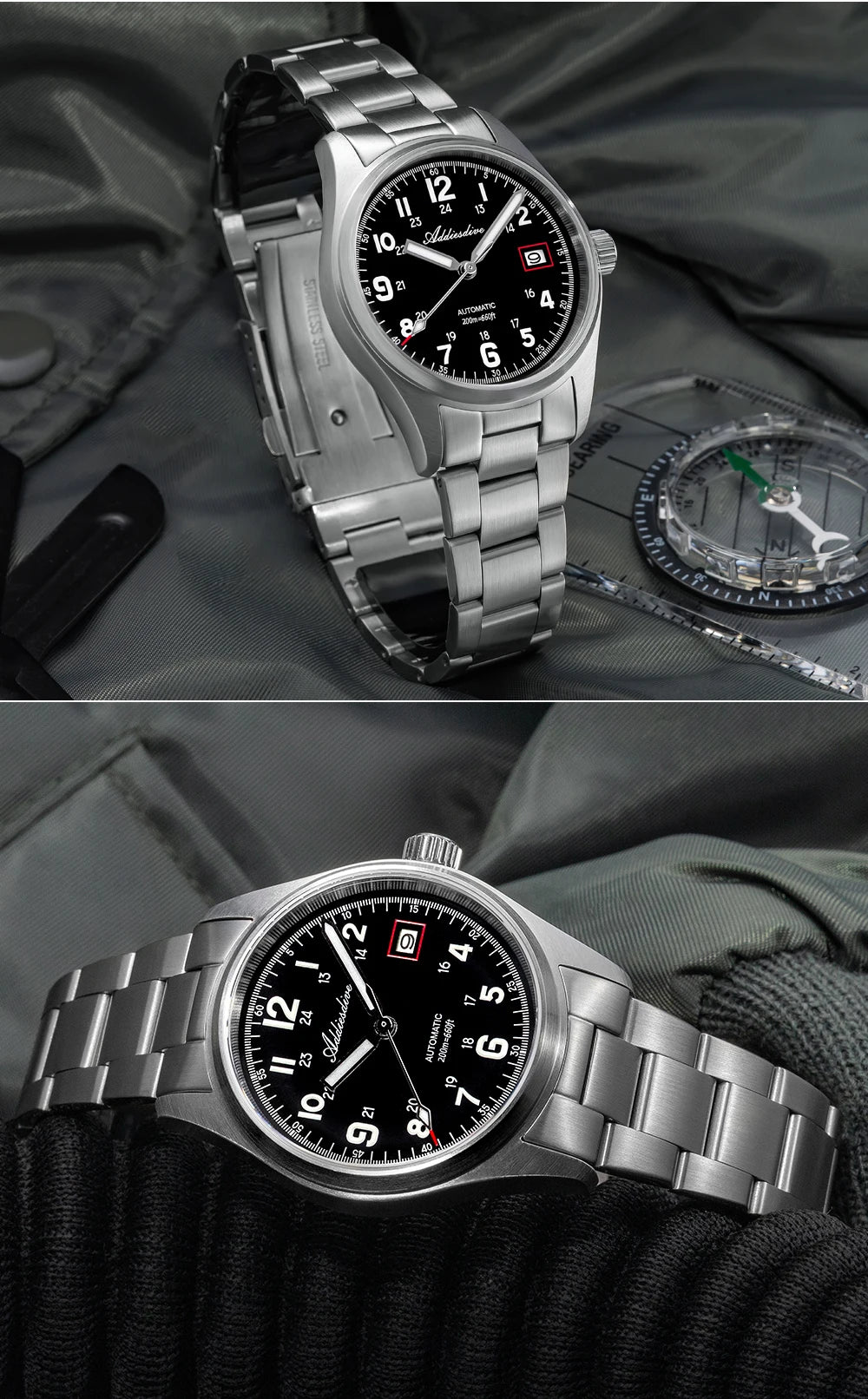 ADDIESDIVE Mechanical Watches New AD2070  Leather Strap BGW9 Super Luminous Sapphire 39mm Watches 20Bar Waterproof Reloj Hombre