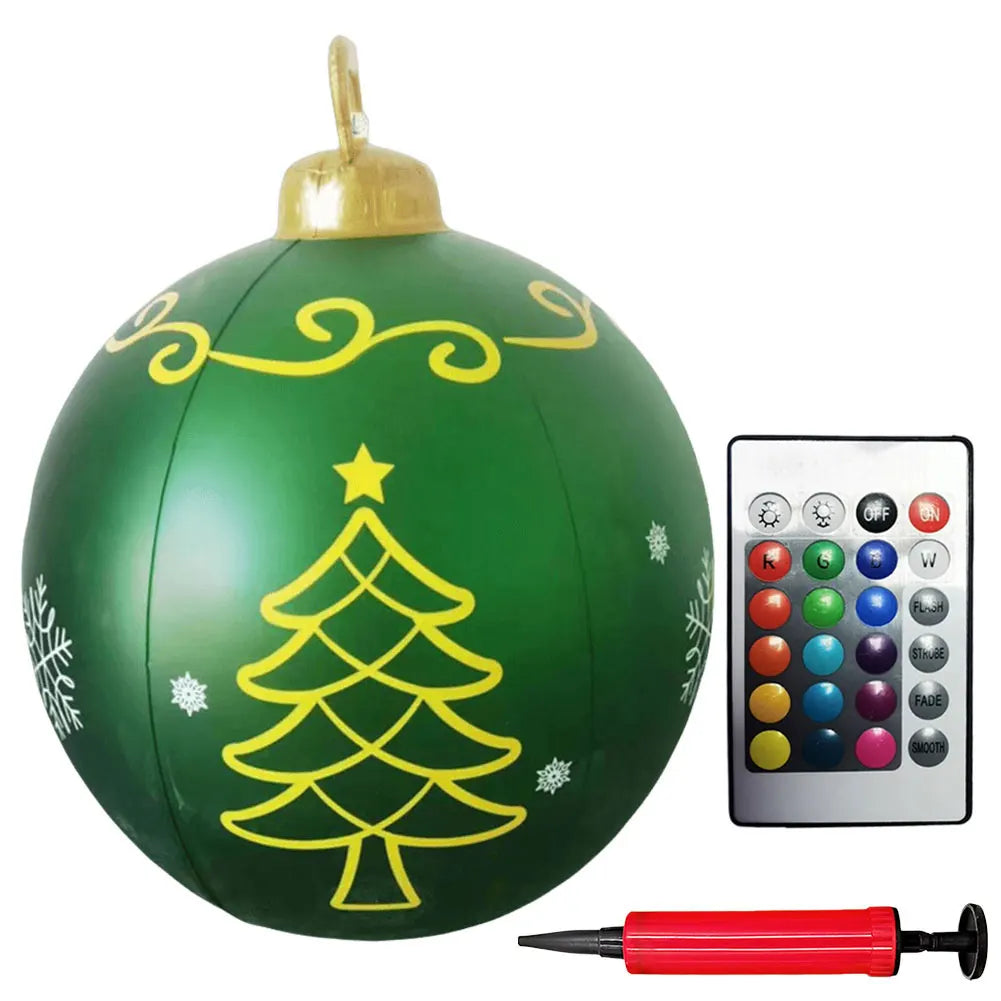 24 Inch Inflatable Outdoor Christmas Ball PVC Giant Inflatable Christmas Balls with Light/Remote Christmas Decorations Ball