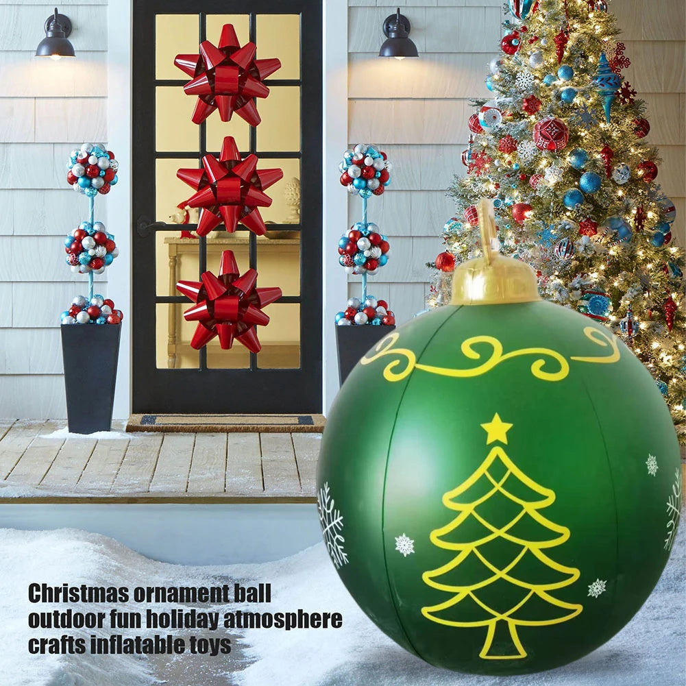 24 Inch Inflatable Outdoor Christmas Ball PVC Giant Inflatable Christmas Balls with Light/Remote Christmas Decorations Ball