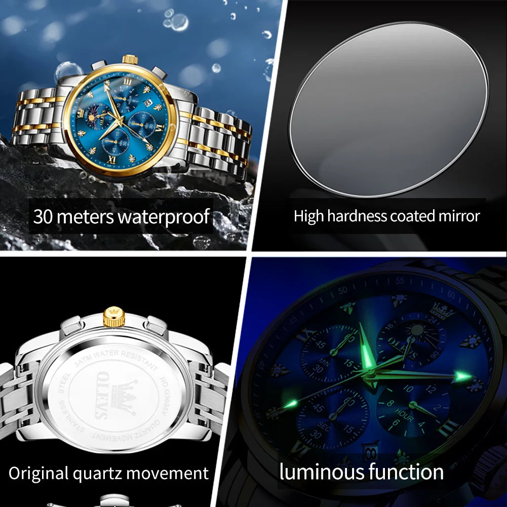 OLEVS 3655 Original New Quartz Watch for Men Chronograph Waterproof Business Man Watch Wristwatch Stainless Steel Luxury Watch