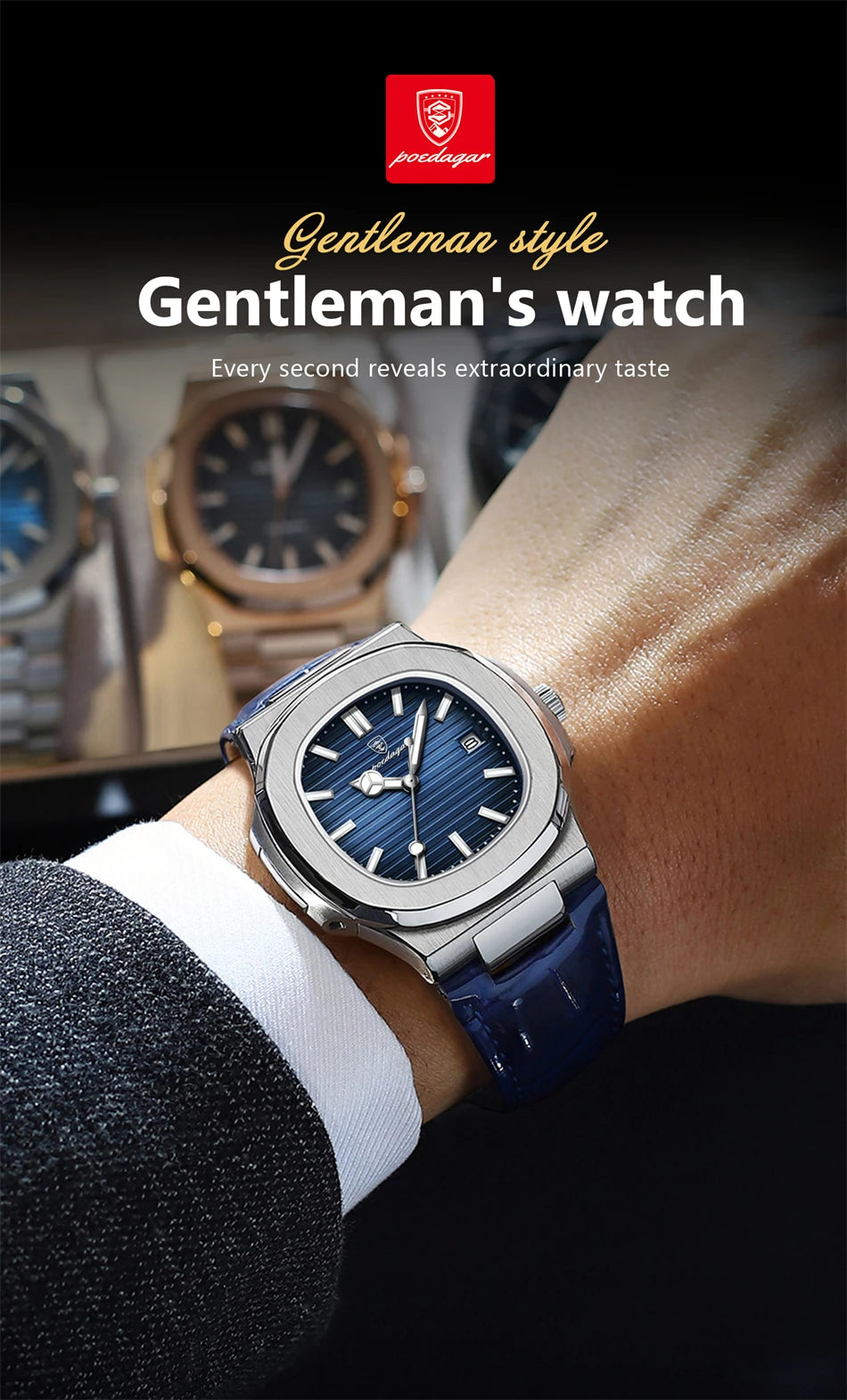 POEDAGAR Top Luxury Man Watch Date Waterproof Luminous Leather Watches For Men High Quality Square Men's Quartz Wristwatch Reloj