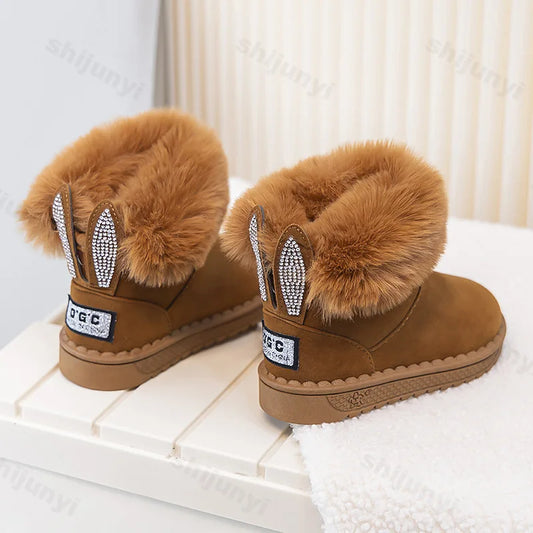 Children's Fashion Retro Casual Thick Soled Plush Snow Boots 2025 New Winter Girls' Hairy Warm Comfortable Non Slip Cotton Boots
