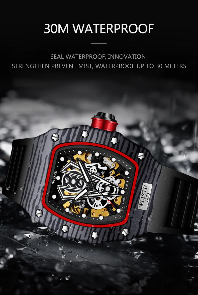 WLISTH Men's Watch Barrel Type Mechanical Watch Men Waterproof Luminous Business Men Mechanical Wristwatches Clock Montre Homme