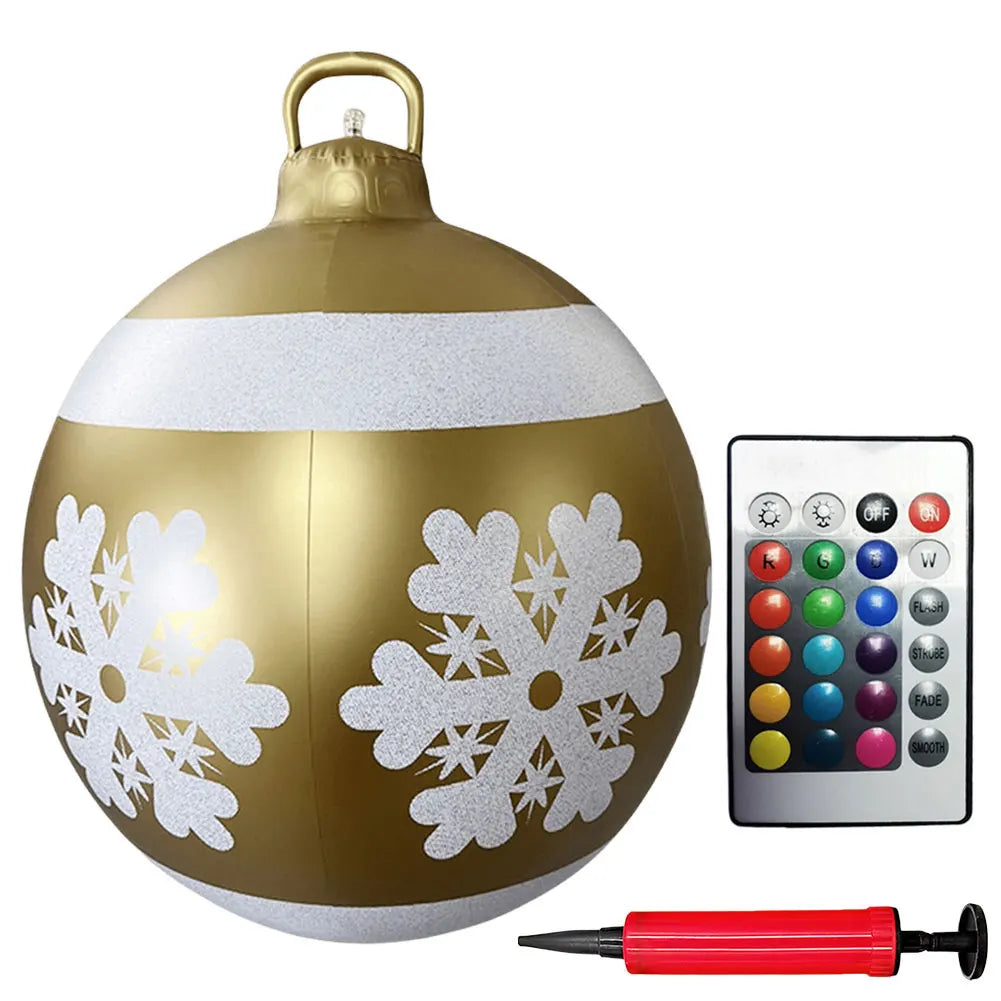 24 Inch Inflatable Outdoor Christmas Ball PVC Giant Inflatable Christmas Balls with Light/Remote Christmas Decorations Ball