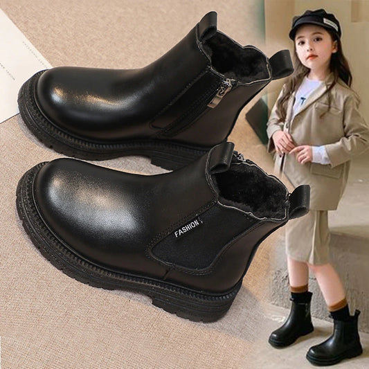 Kids Chelsea Boots for Girls 2025 New Winter Kids Ankle Boots Soft Sole Plush Breathable Lining School Shoes for Girls Boots
