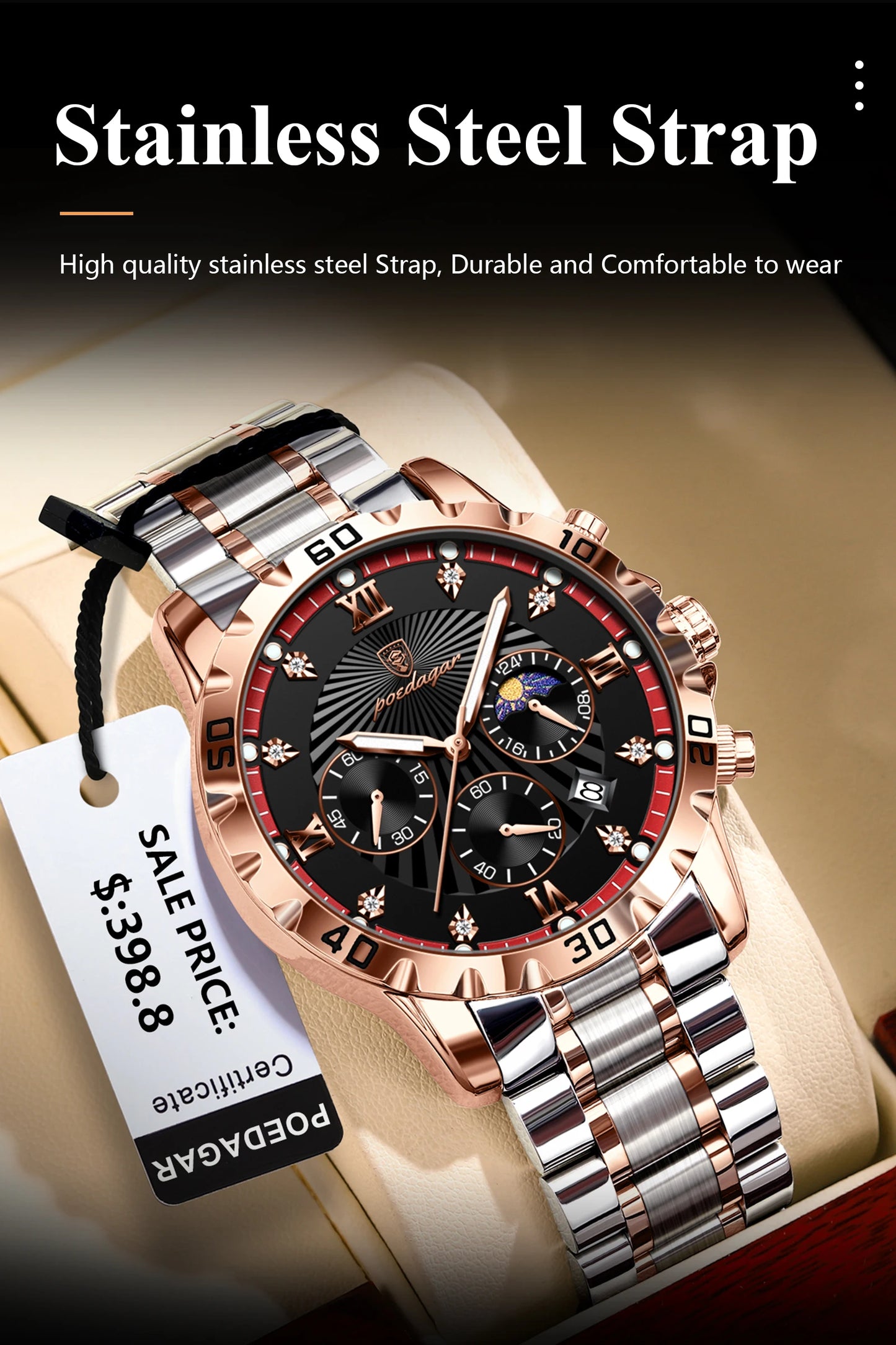 POEDAGAR Luxury Sports Watches For Men Stainless Steel Chronograph Date Man Watch Waterproof Luminous Fashion Men's Quartz Watch