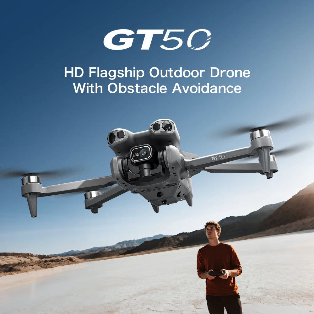 GT50 Aerial Photography Drone with Obstacle Avoidance, HD Brushless Quadcopter with Large Screen Remote Control Toy Aircraft