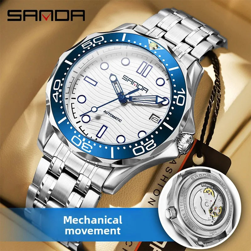 SANDA 2025 New Advanced Mechanical Watch Men's Waterproof Calendar Night Light Rotating Timing Circle Business Sports Watch