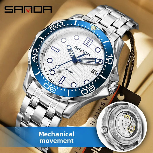 SANDA 2025 New Advanced Mechanical Watch Men's Waterproof Calendar Night Light Rotating Timing Circle Business Sports Watch