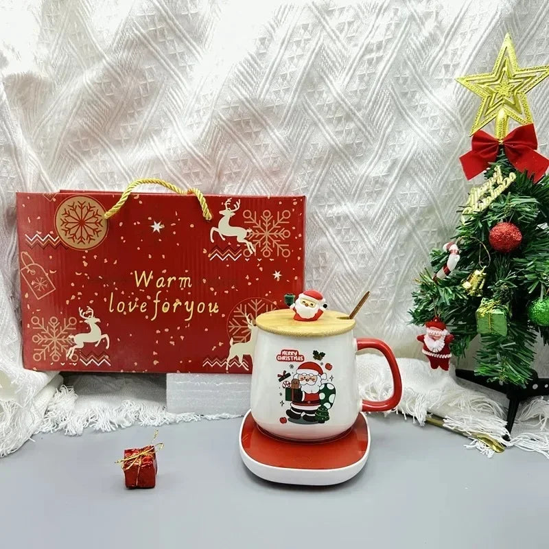 New Year Heartwarming Christmas Gift Set:Thermostat Mugs Cup Santa Claus Ceramic Cup Lid Spoon Mugs Coffee Cups Office or Home