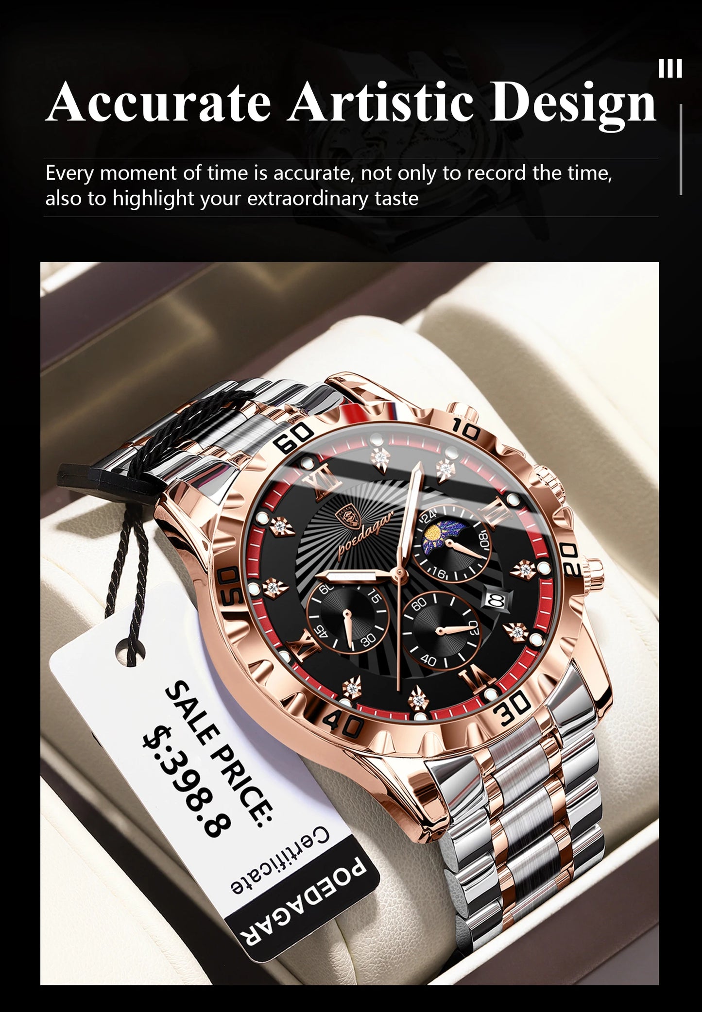 POEDAGAR Luxury Sports Watches For Men Stainless Steel Chronograph Date Man Watch Waterproof Luminous Fashion Men's Quartz Watch