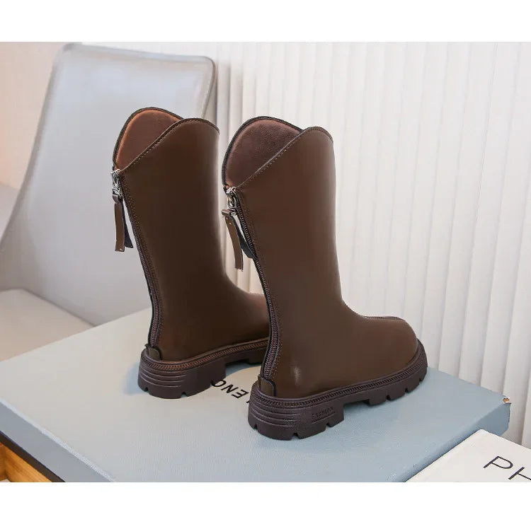 Girls' long tube boots 2025 Autumn/Winter New Korean Fashion Knight Boots Plush Princess Boots Warm Two Cotton High tube Boots