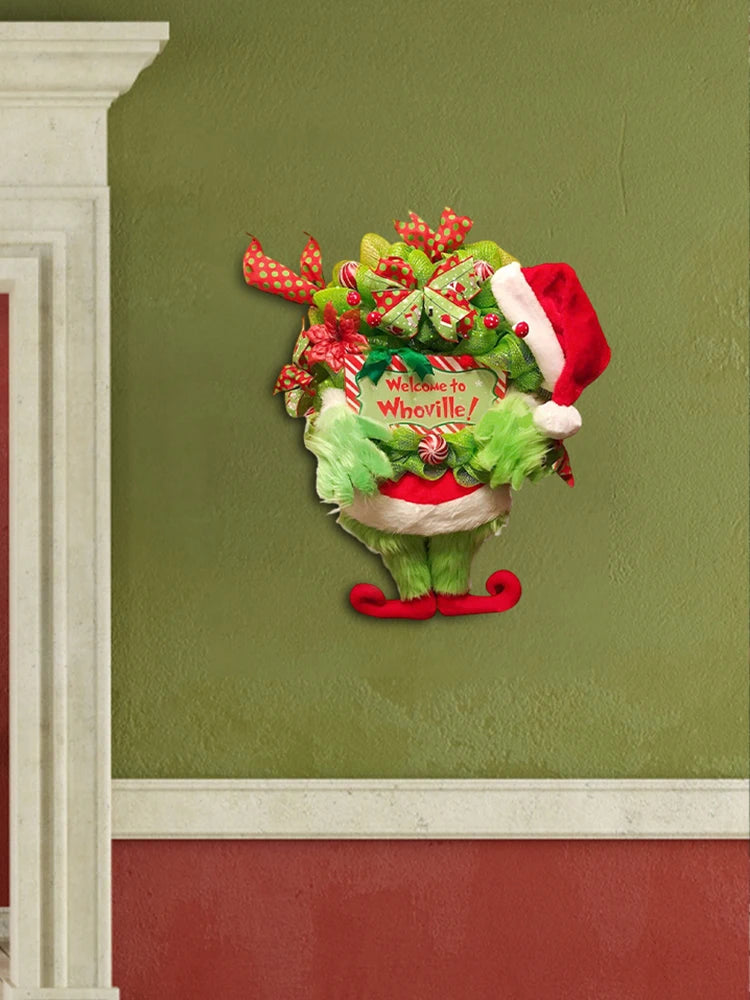 Green Hairy Monster Hanging Ornament The Thief Christmas Tree Decor Grinch Leg Wreath Door Hanging for Kids Children