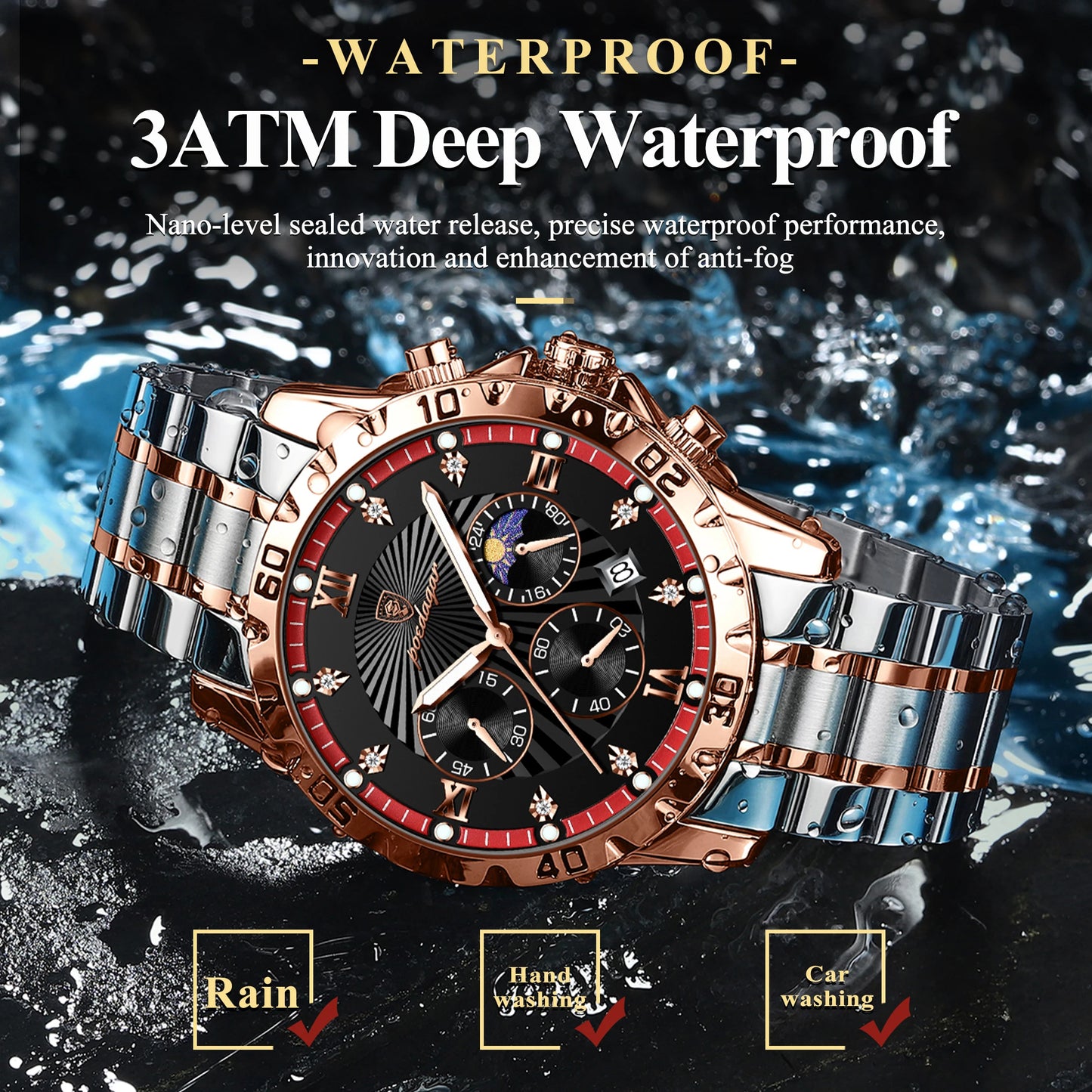 POEDAGAR Luxury Sports Watches For Men Stainless Steel Chronograph Date Man Watch Waterproof Luminous Fashion Men's Quartz Watch