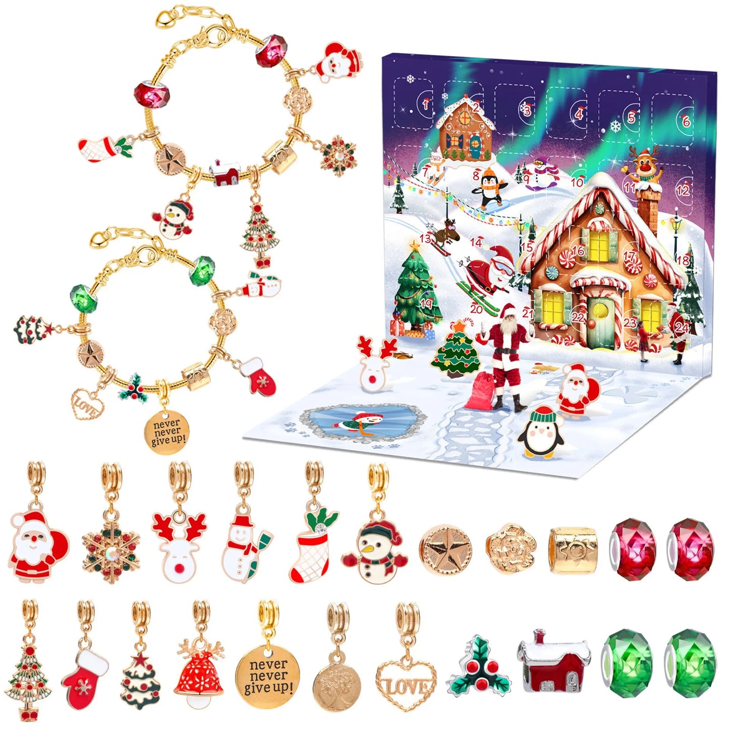 DIY Christmas Bracelet 24 Countdown Calendar Advent Blind Box  Christmas Charms Bracelet Set Creative Ornaments Christmas Gifts