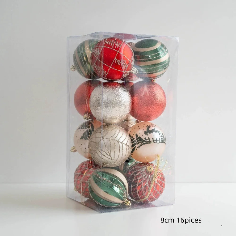 6/16/20pcs Romantic Christmas Painted Ball Set Reusable Elegant Heart Shaped Hanging Balls Shatterproof Christmas Tree Ornaments