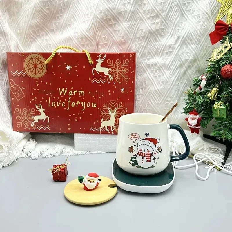 New Year Heartwarming Christmas Gift Set:Thermostat Mugs Cup Santa Claus Ceramic Cup Lid Spoon Mugs Coffee Cups Office or Home