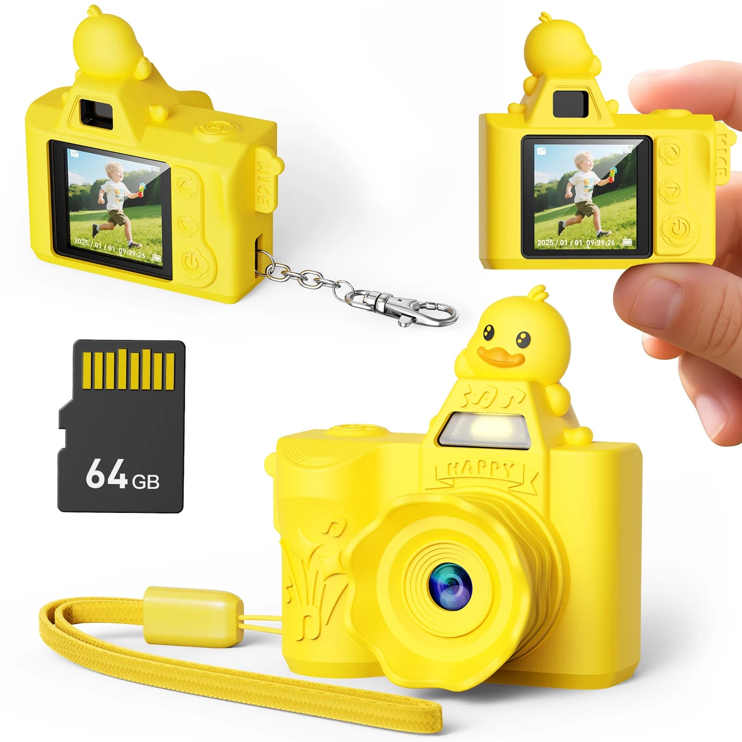 Mini Keychain Camera Fun 4K Pocket Digital Tiny Camera with 64GB Card for Kids Adults Collectible Gift for Birthdays Christmas