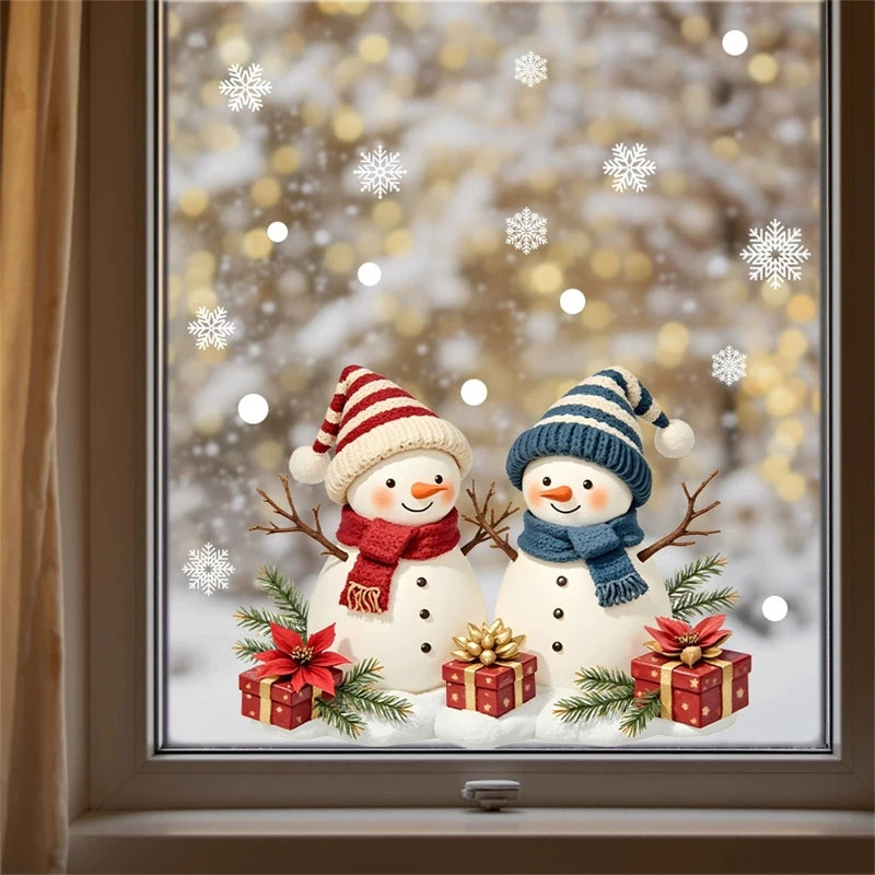 Christmas Snowman Snowflake Stickers Glass Window Decoration Stickers New Year Decoration 2025 Electrostatic Christmas Sticker