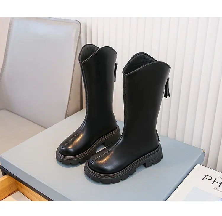 Girls' long tube boots 2025 Autumn/Winter New Korean Fashion Knight Boots Plush Princess Boots Warm Two Cotton High tube Boots