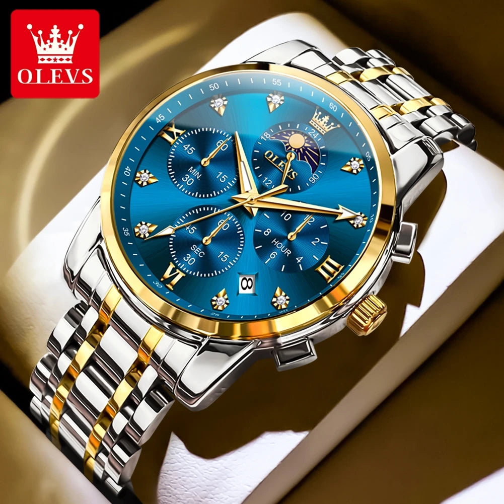 OLEVS 3655 Original New Quartz Watch for Men Chronograph Waterproof Business Man Watch Wristwatch Stainless Steel Luxury Watch
