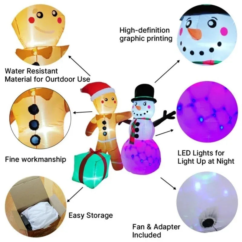 Christmas Decorations Gingerbread Man Snowman Arch Inflatable Toys Built-in LED Lights Model Party Xmas Holiday Decor Ornaments
