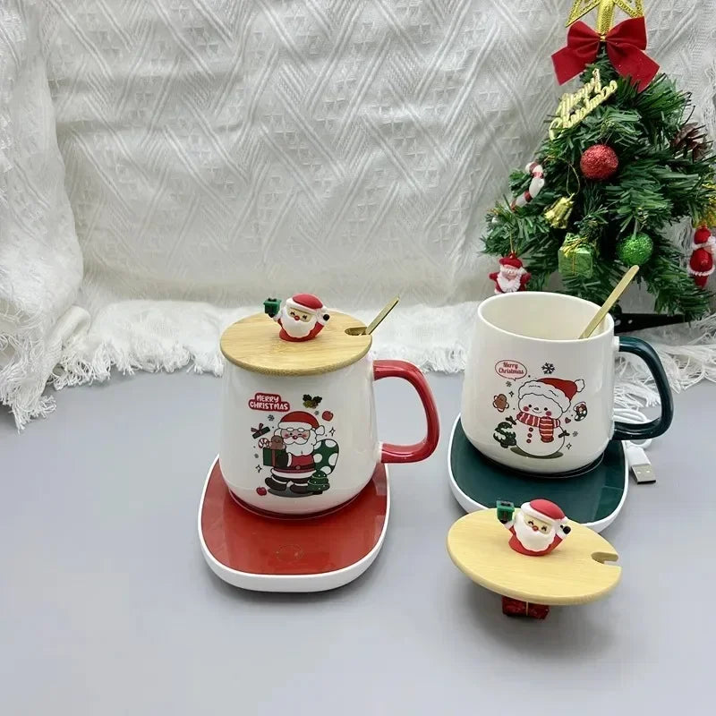 New Year Heartwarming Christmas Gift Set:Thermostat Mugs Cup Santa Claus Ceramic Cup Lid Spoon Mugs Coffee Cups Office or Home